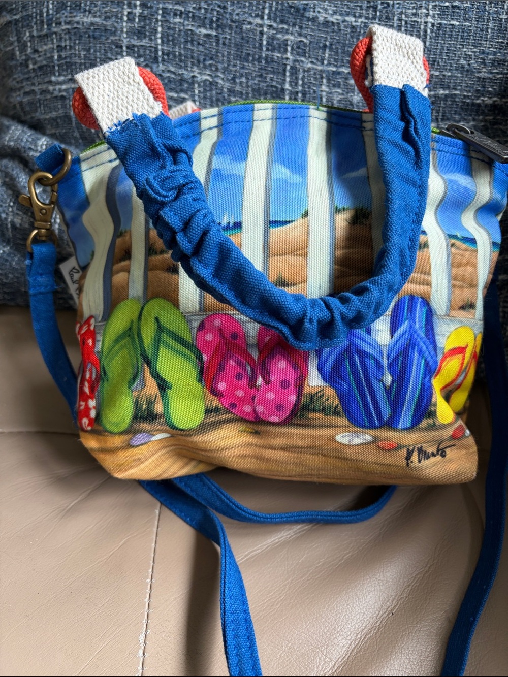 Colorful Flip-Flop Print Blue Crossbody Bag - Picture 5 of 5